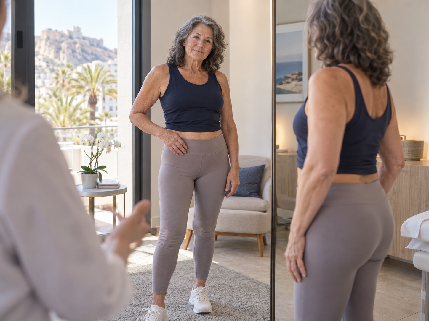 Mature woman discussing personalised liposuction during a consultation in Alicante